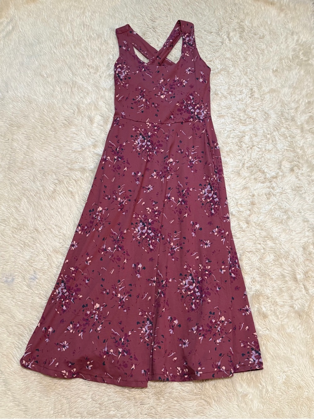 Pact Mauve Floral Cross Back Dress - Size Small